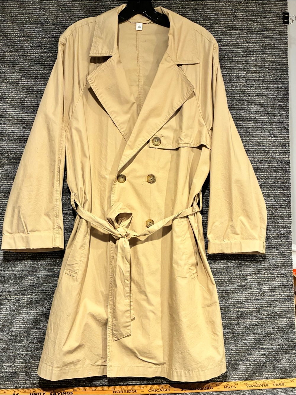 BP Beige Double-Breasted Trench Coat with Waist Tie
